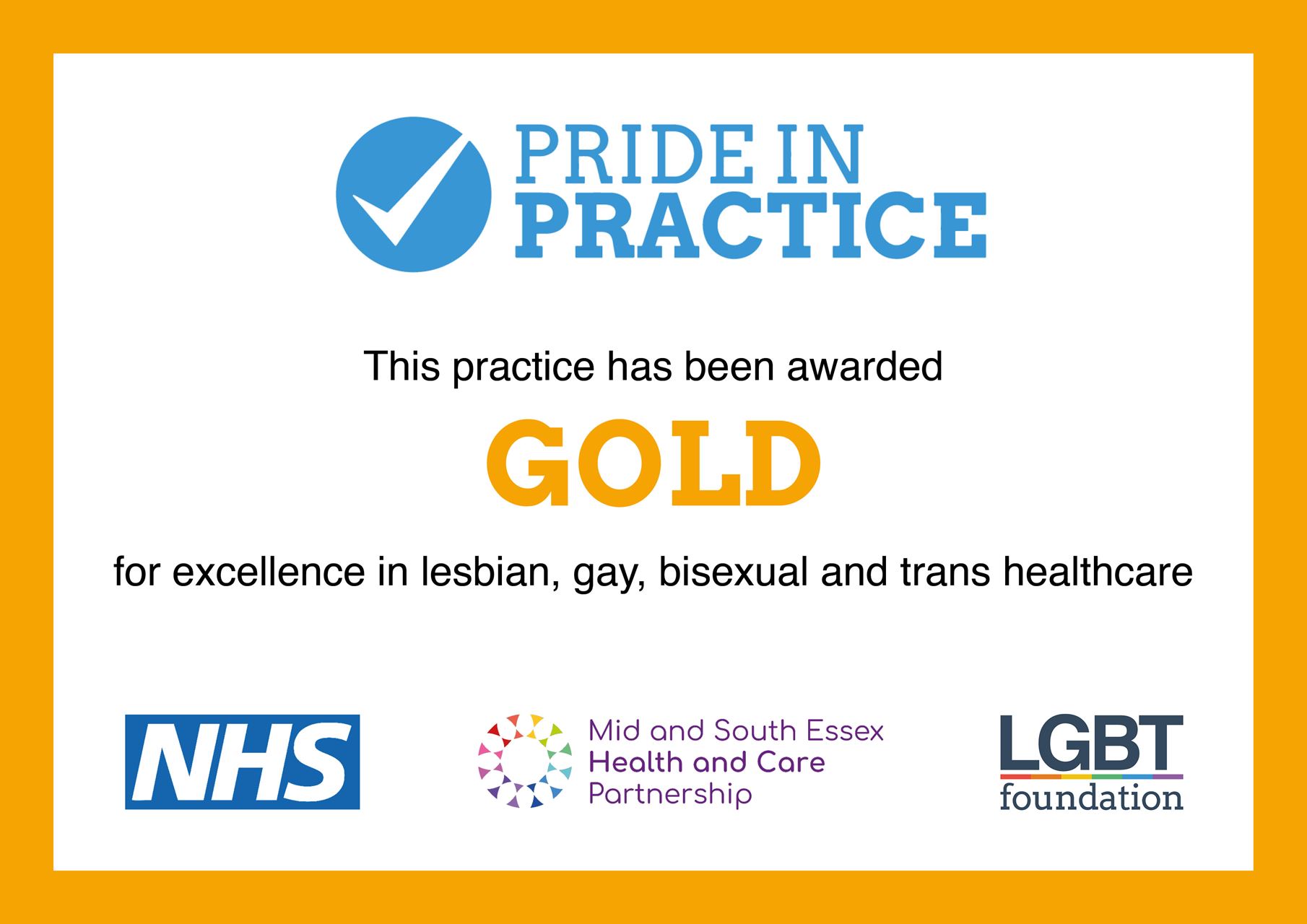 Pride in Practice Gold award